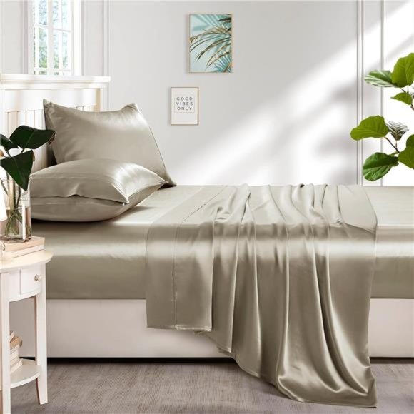 Silk Satin Sheets, 4-Piece Full Size Satin Bed Sheet Set with Deep Pockets - Picture 5 of 7